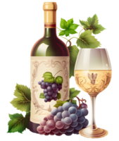 grapes and wine bottle, png