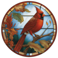 coloré verre style cardinal oiseau, ai génératif png