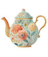 vintage floral tea pot, png
