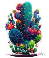 colorful cactus watercolor art, png