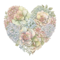 tropical leaves and flowers in a heart shape watercolor art, png