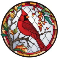 coloré verre style cardinal oiseau, ai génératif png