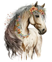 Floral horse watercolor, AI Generative png