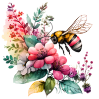 aquarelle floral abeille, ai génératif png