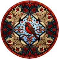 färgade glas stil kardinal fågel, ai generativ png
