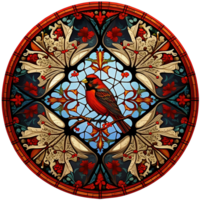 coloré verre style cardinal oiseau, ai génératif png