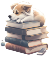 watercolor dog reading book, png