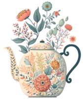 vintage floral tea pot, png