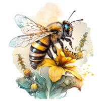 watercolor floral bee, AI Generative png