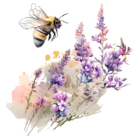 aquarelle floral abeille, ai génératif png