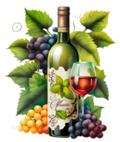 grapes and wine bottle, png