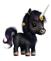 mignonne noir bébé Licorne, ai génératif png