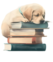 watercolor dog reading book, png