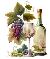 grapes and wine bottle, png