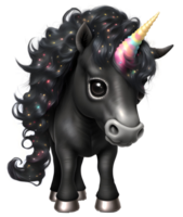 süß schwarz Baby Einhorn, ai generativ png