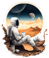 astronaute en buvant café dans lune, ai génératif png