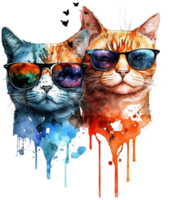 acquerello gatto coppia indossare occhiali da sole, ai generativo png
