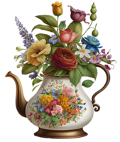 vintage floral tea pot, png