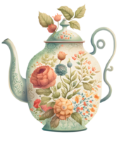 vintage floral tea pot, png