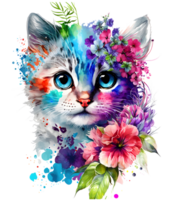 schattig aanbiddelijk kat met bloemen gevoel, ai generatief png