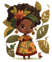 africano negro niña acuarela, ai generativo png