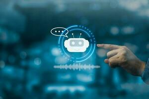 AI Artificial Intelligence and conversational chatbots businesses digital technology interact with applications, including customer service, sales and marketing and big data virtual screen. photo