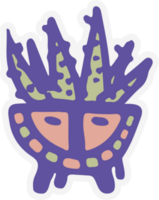 keramisch potten met cactus grappig gezichten. verschillend tekening emoties tekens stickers fabriek keramiek. pottenbakkerij vazen modieus concept tekenfilm stijl. hand- getrokken illustratie geïsoleerd achtergrond illustratie png