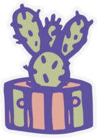 keramisch potten met cactus grappig gezichten. verschillend tekening emoties tekens stickers fabriek keramiek. pottenbakkerij vazen modieus concept tekenfilm stijl. hand- getrokken illustratie geïsoleerd achtergrond illustratie png