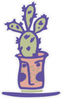 keramisch potten met cactus grappig gezichten. verschillend tekening emoties tekens stickers fabriek keramiek. pottenbakkerij vazen modieus concept tekenfilm stijl. hand- getrokken illustratie geïsoleerd achtergrond illustratie png