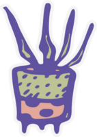 keramisch potten met cactus grappig gezichten. verschillend tekening emoties tekens stickers fabriek keramiek. pottenbakkerij vazen modieus concept tekenfilm stijl. hand- getrokken illustratie geïsoleerd achtergrond illustratie png