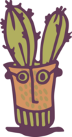 keramisch potten met cactus grappig gezichten. verschillend tekening emoties tekens stickers fabriek keramiek. pottenbakkerij vazen modieus concept tekenfilm stijl. hand- getrokken illustratie geïsoleerd achtergrond illustratie png