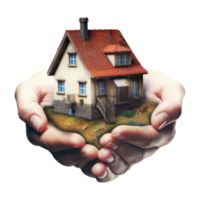 two hands presenting house. real estate investment concept . png