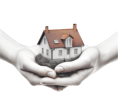 two hands presenting house. real estate investment concept . png