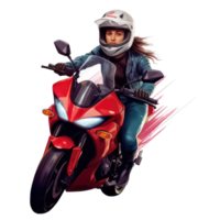 Girl Riding Motorcycle isolated on Transparent Background. png