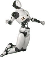 Futuristic world robots are running. Presentation of technology with robots.  3d rendering action of robot. png
