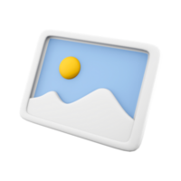 3d rendering Image, photo, jpg file icon. 3d render Mountains and sun landscape icon. png