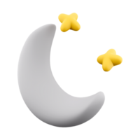 3d Rendern Mond und Sterne beim Nacht Symbol. 3d machen Weiß Mond und Gelb Sterne Symbol. png