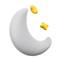 3d rendering Moon and stars at night icon. 3d render white moon and yellow stars icon. png