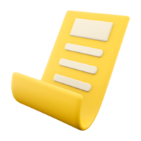 3d rendering document icon. 3d render Yellow sheet with important records icon. png