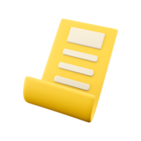 3d rendering document icon. 3d render Yellow sheet with important records icon. png