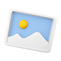 3d Rendern Bild, Foto, jpg Datei Symbol. 3d machen Berge und Sonne Landschaft Symbol. png