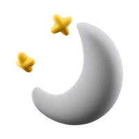 3d rendering Moon and stars at night icon. 3d render white moon and yellow stars icon. png