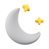 3d rendering Moon and stars at night icon. 3d render white moon and yellow stars icon. png