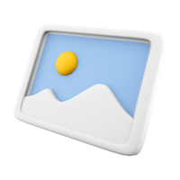 3d rendering Image, photo, jpg file icon. 3d render Mountains and sun landscape icon. png