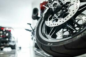 Modern Motorcycle Inside Dealership Showroom photo