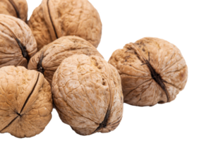 un puñado de texturizado nueces con No antecedentes. sano alimento. alto calidad foto. png. horizontal png