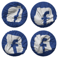 Facebook, fb flagga i runda form isolerat med fyra annorlunda vinka stil, stöta textur, 3d tolkning png