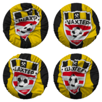 fc shakhtyor soligorsk flagga i runda form isolerat med fyra annorlunda vinka stil, stöta textur, 3d tolkning png