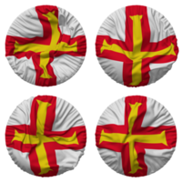 Guernsey Flagge im runden gestalten isoliert mit vier anders winken Stil, stoßen Textur, 3d Rendern png