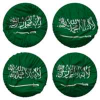 ksa, rike av saudi arabien flagga i runda form isolerat med fyra annorlunda vinka stil, stöta textur, 3d tolkning png